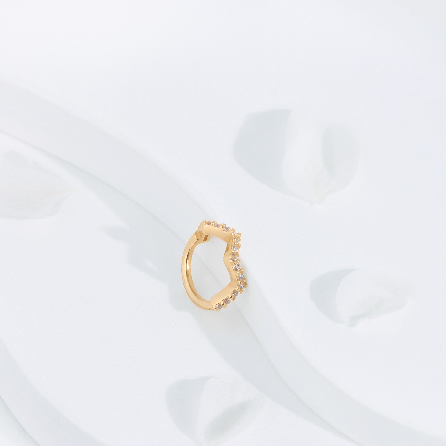 14K Gold CZ Helix Hoop Hinged Segment Ring - GPF Jewelry
