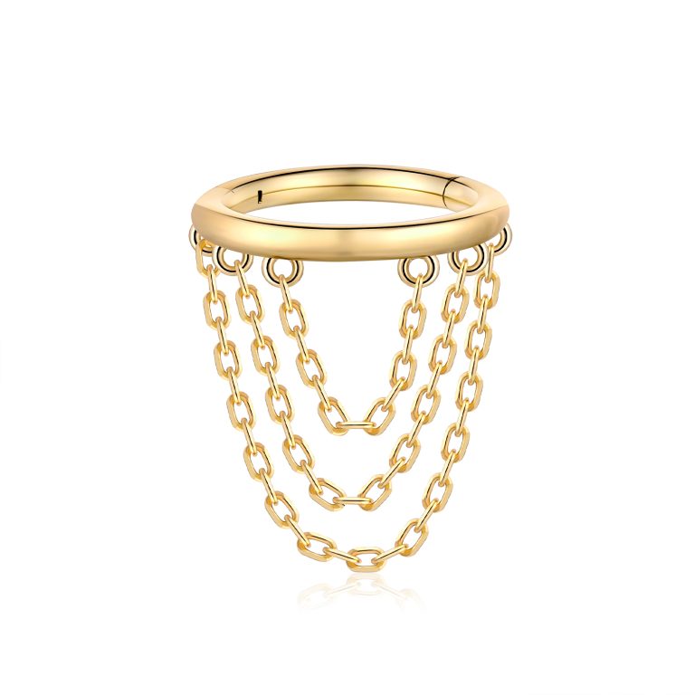 Cascading Chains 14k Gold Hoop Clicker Ring