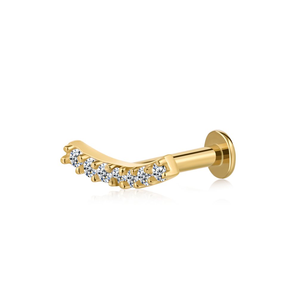 14 Karat Gold OneFit™ Threadless Brilliant Sparkle Gems Journey Curve Flat Back Stud Labret