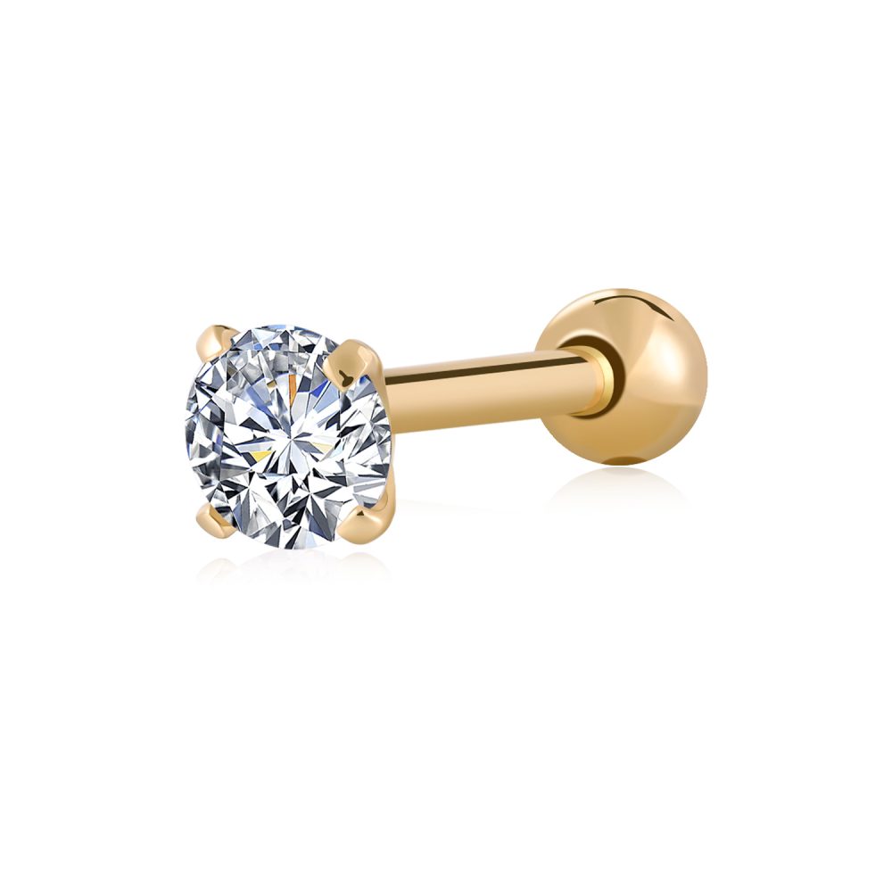 Cubic Zirconia High-Set 14k Gold Flat Back Stud