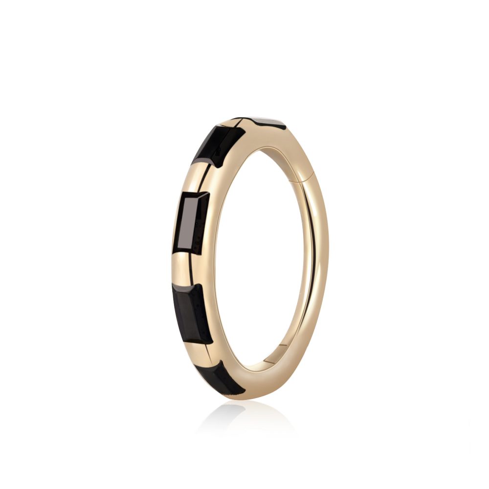 14k Gold Oblong Black CZ Hinged Segment Ring