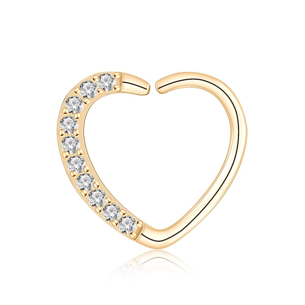 14 Karat Gold Journey Sparkles Heart Bendable Hoop Ring for right Ear