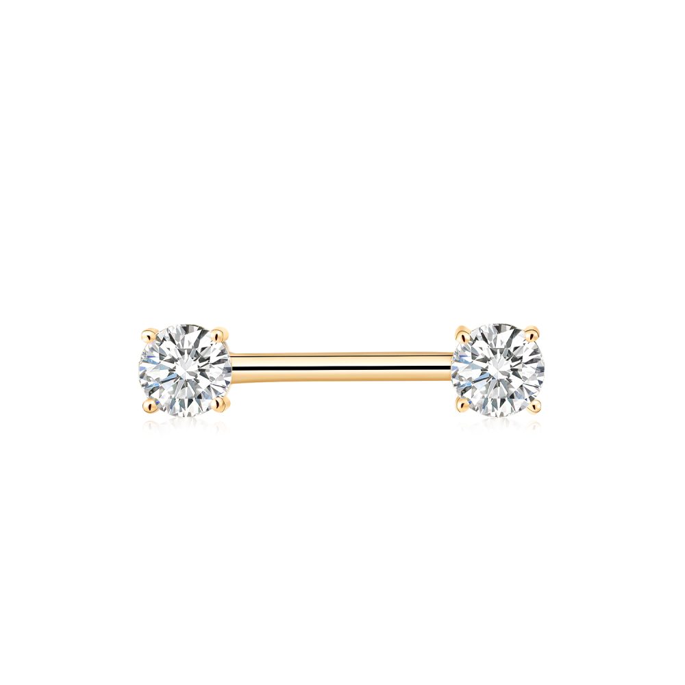 Clear Round Gem 14k Gold Industrial Piercing Barbell