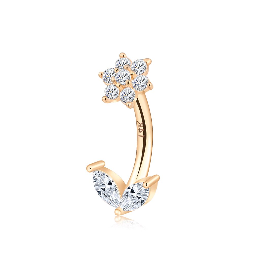 KD07G-1410, a navel ring that brings together the timeless elegance of 14K yellow gold with the sparkle of cubic zirconia, perfect for a touch of glamour.