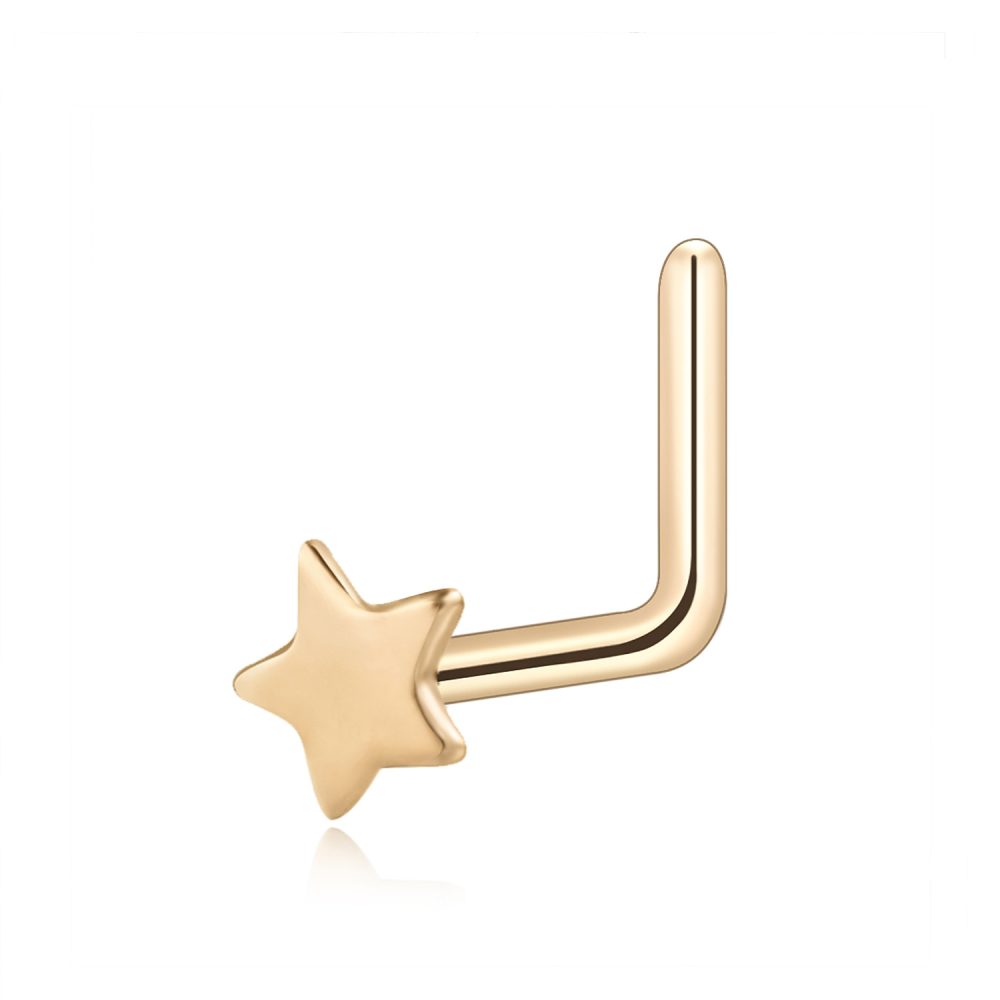 14 Karat Gold Flat Star Top L-Shaped Nose Ring