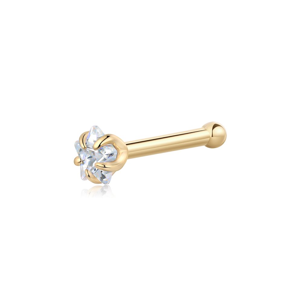 14K Gold CZ Star Top Body Piercing Nose Studs