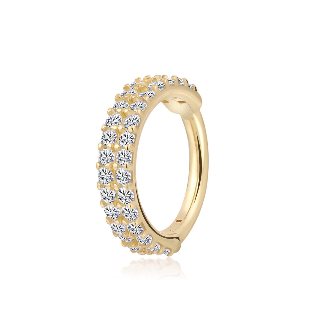 14 Karat Gold Brilliant Sparkle Double Lined Gems Seamless Clicker Hoop Ring