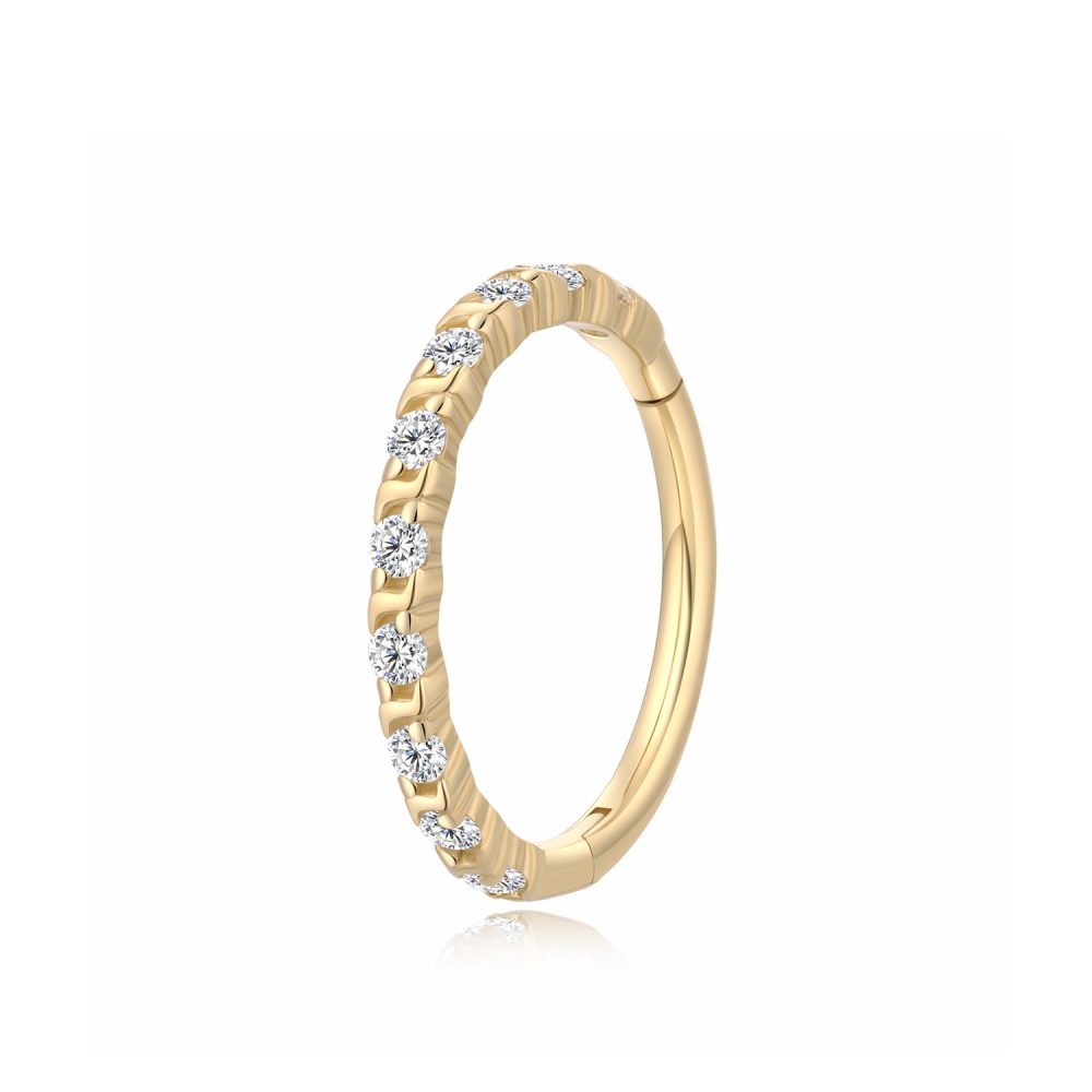 Cubic Zirconia Infinity Hoop Cartilage Earring 14k Gold Clicker Ring