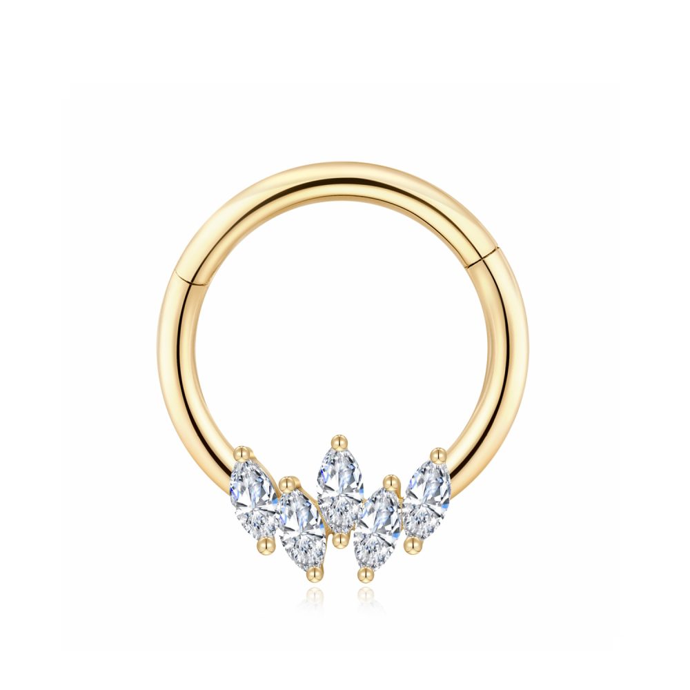 14K Gold Marquise CZ Hinged Segment Ring