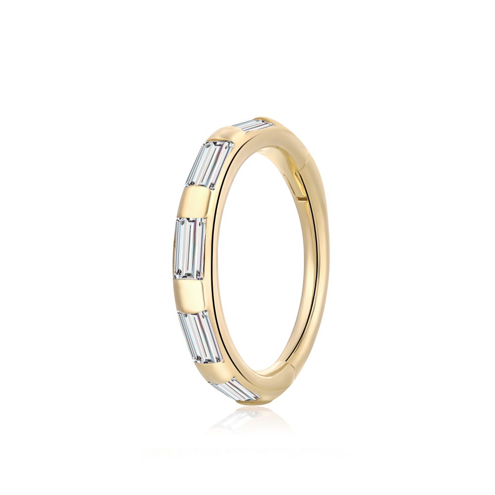 14K Gold Oblong CZ Hinged Segment Ring