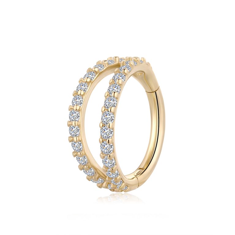 14 Karat Gold Brilliant Sparkle Double Hoop Seamless Clicker Hoop Ring