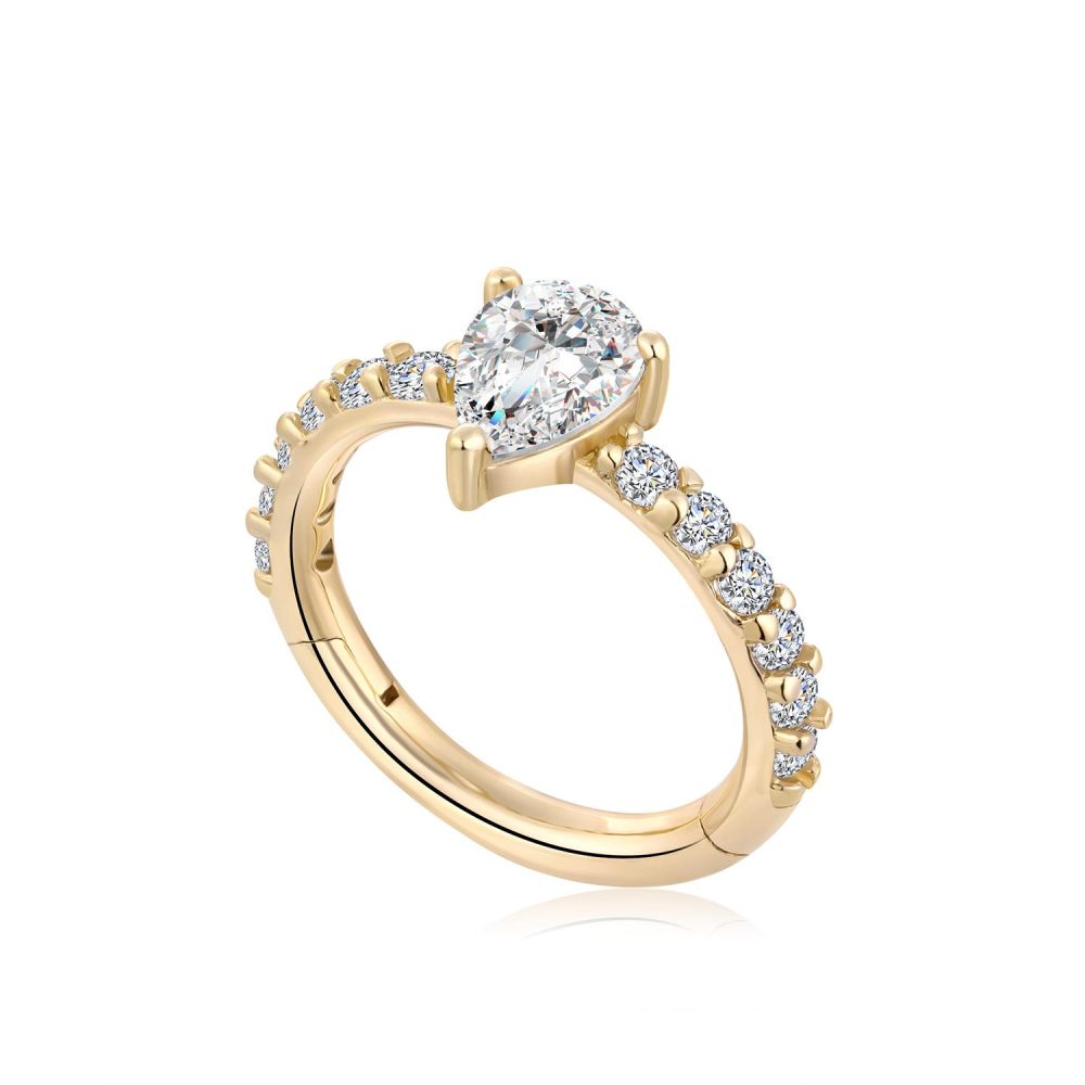 14K Gold CZ Hinged Segment Earring Ring