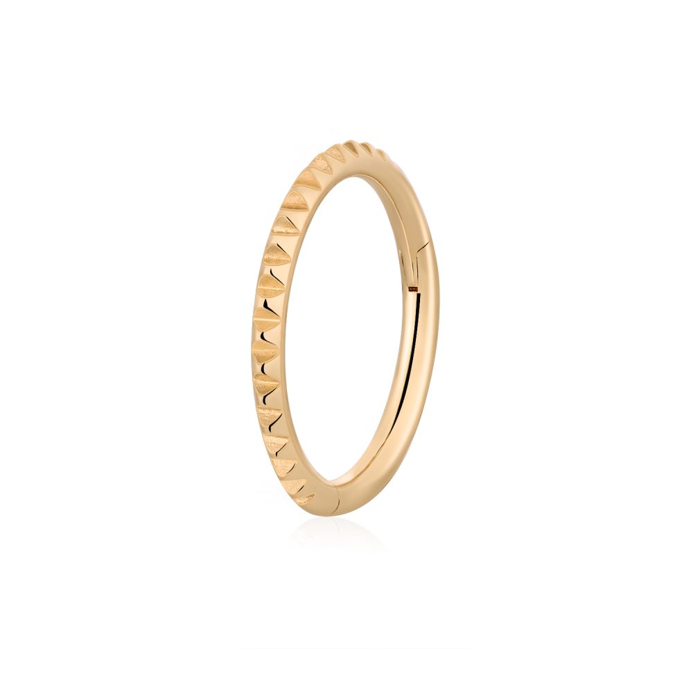 14 Karat Gold Pyramid Studded Geometric Seamless Clicker Hoop Ring