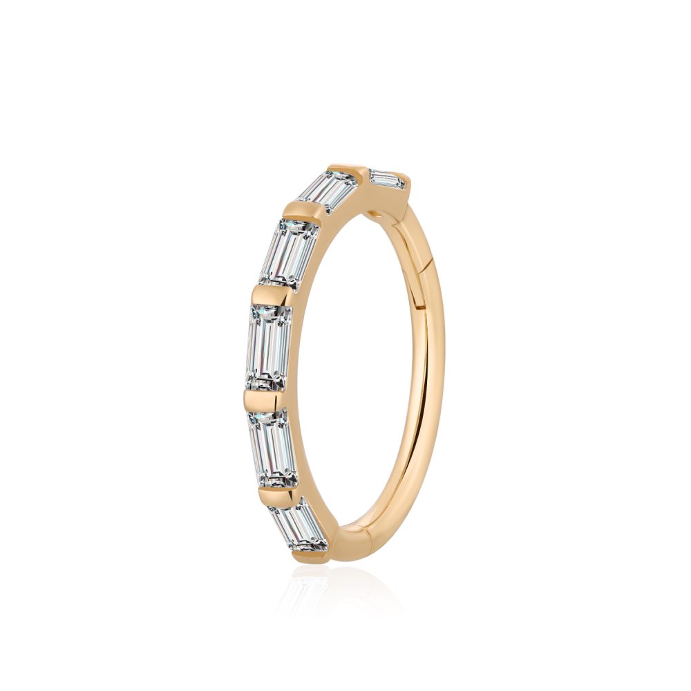 14 Karat Gold Brilliant Baguette Gem Segmented Seamless Clicker Hoop Ring