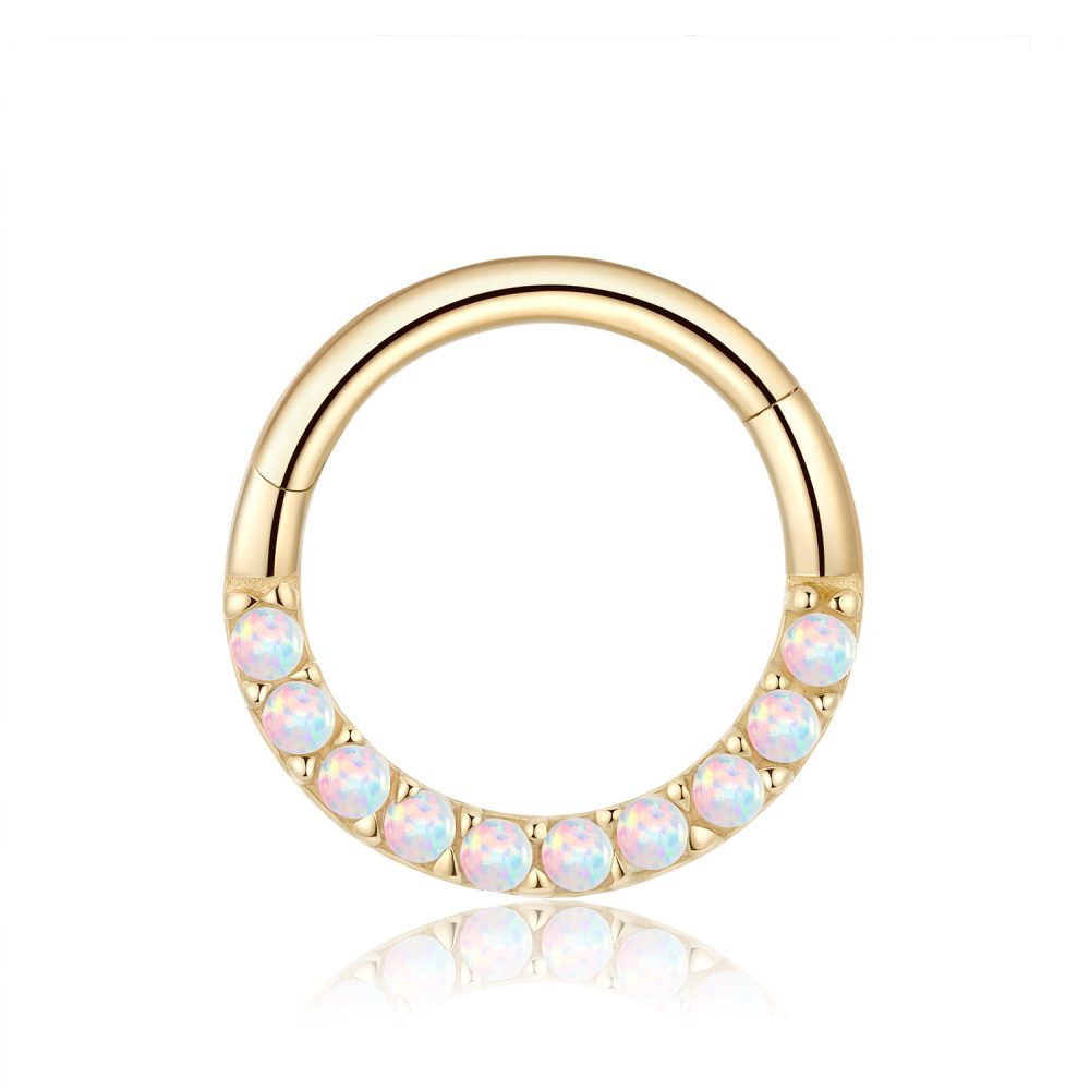 14 Karat Gold Fire Opal Prong Set Lined Bendable Hoop Ring