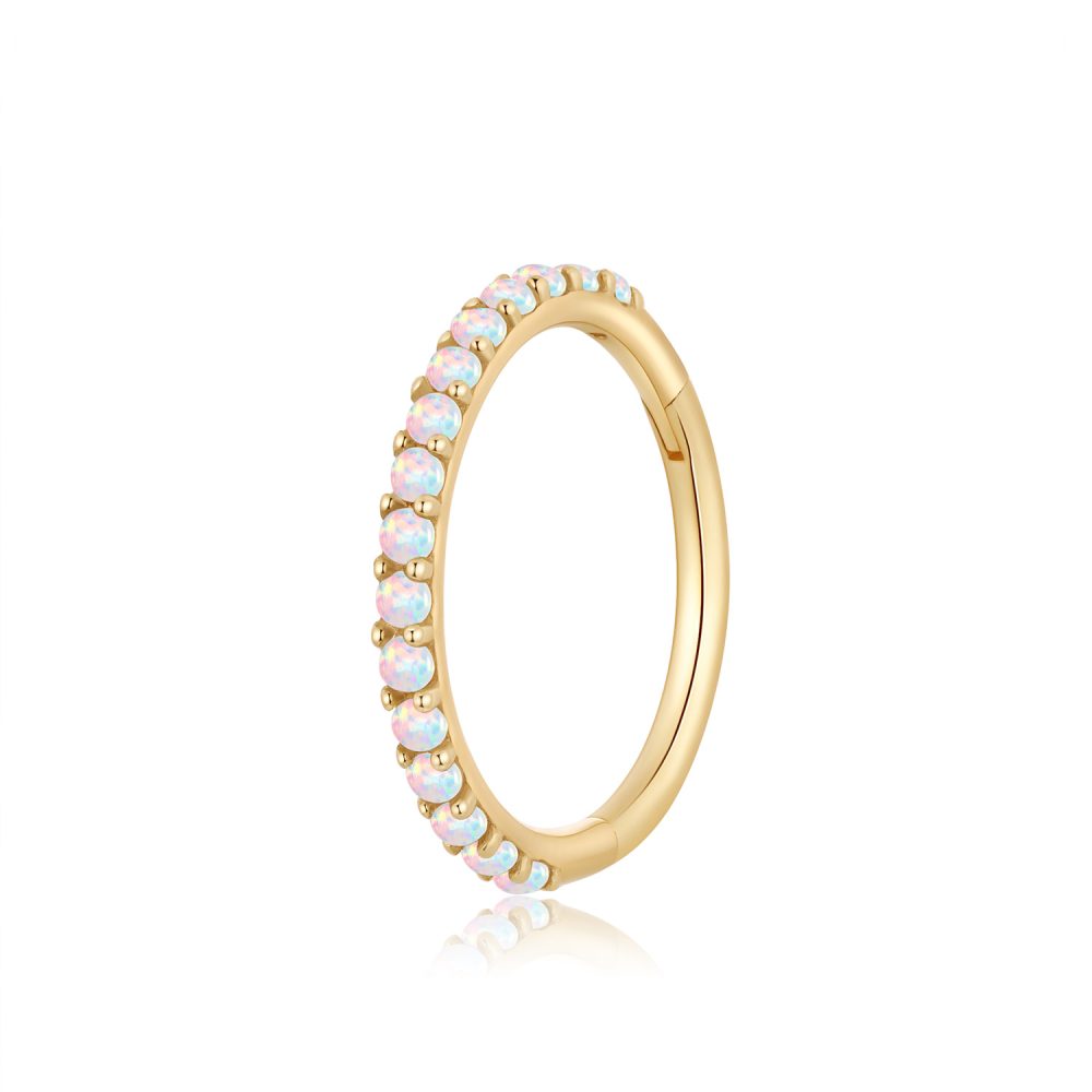 14 Karat Gold Fire Opal Sparkle Lined Clicker Hoop Ring