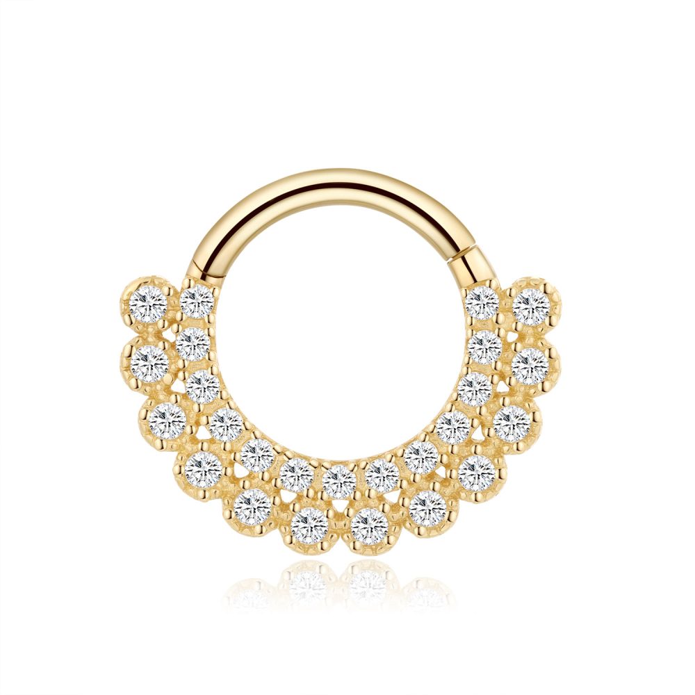 14K Gold Septum Clicker Clear CZ 16G Daith Hoop