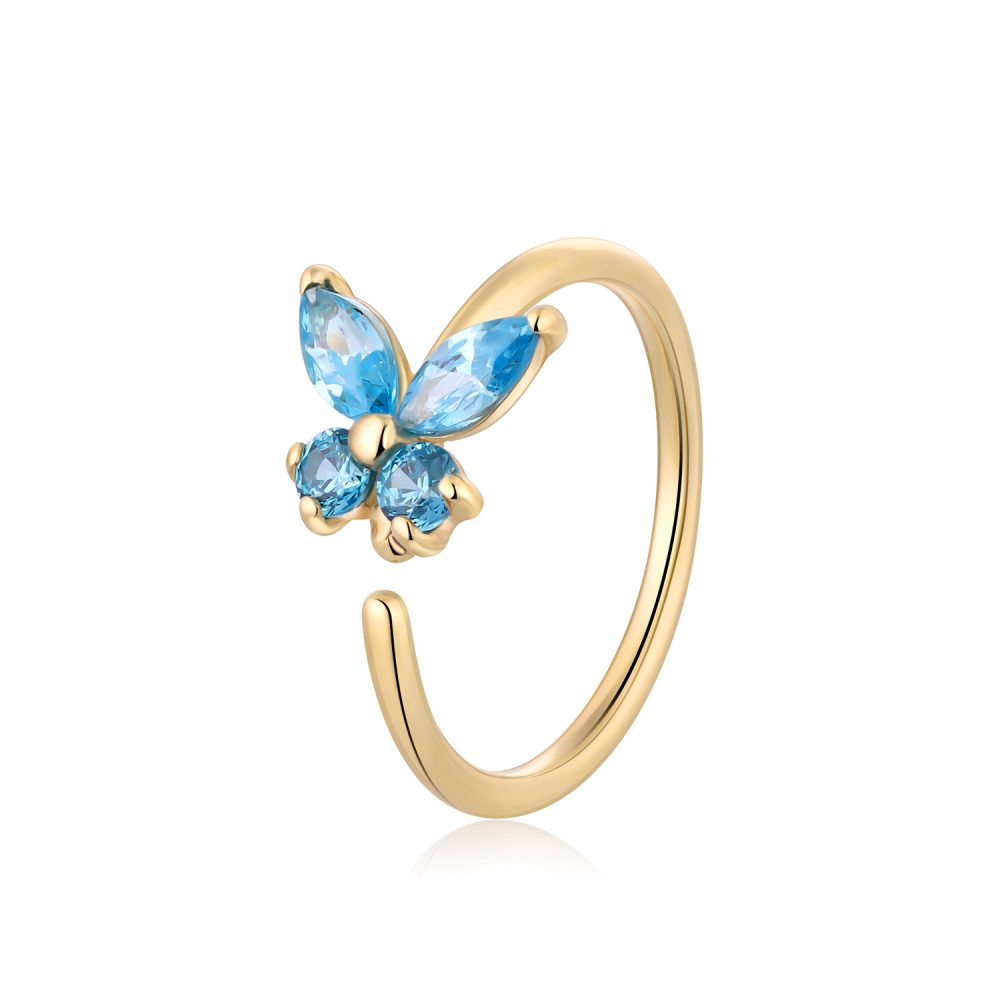 14 Karat Gold Brilliant Sparkle Dainty Butterfly Bendable Hoop Ring