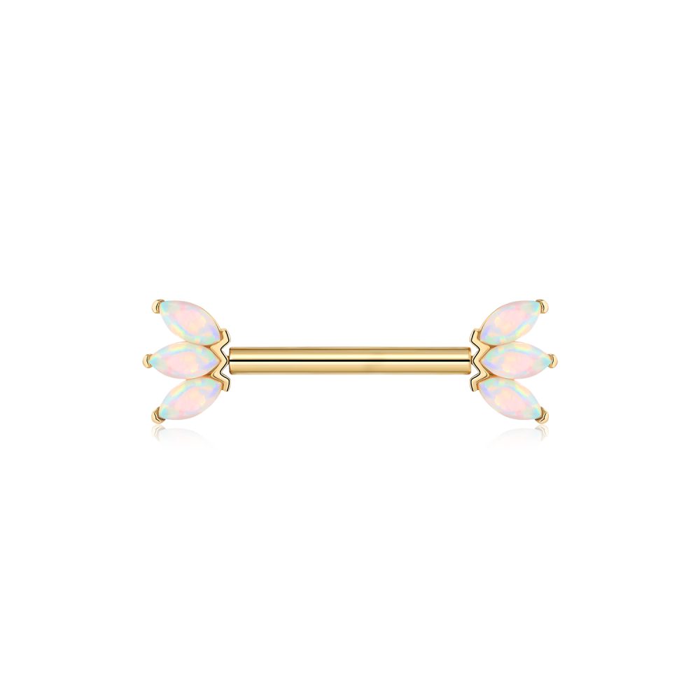 14K Threadless Marquise Fire Opal Nipple Barbell