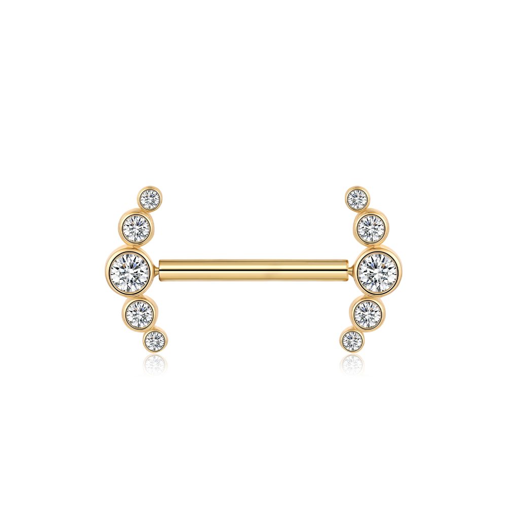 A Pair of 14 Karat Gold OneFit™ Threadless Sparkle Ray Multi-Gem Nipple Barbell