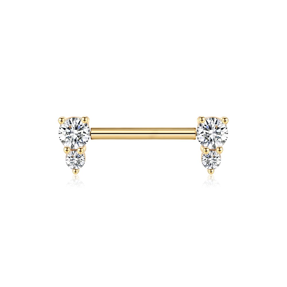 Clear Round Gem 14k Gold Industrial Piercing Barbell