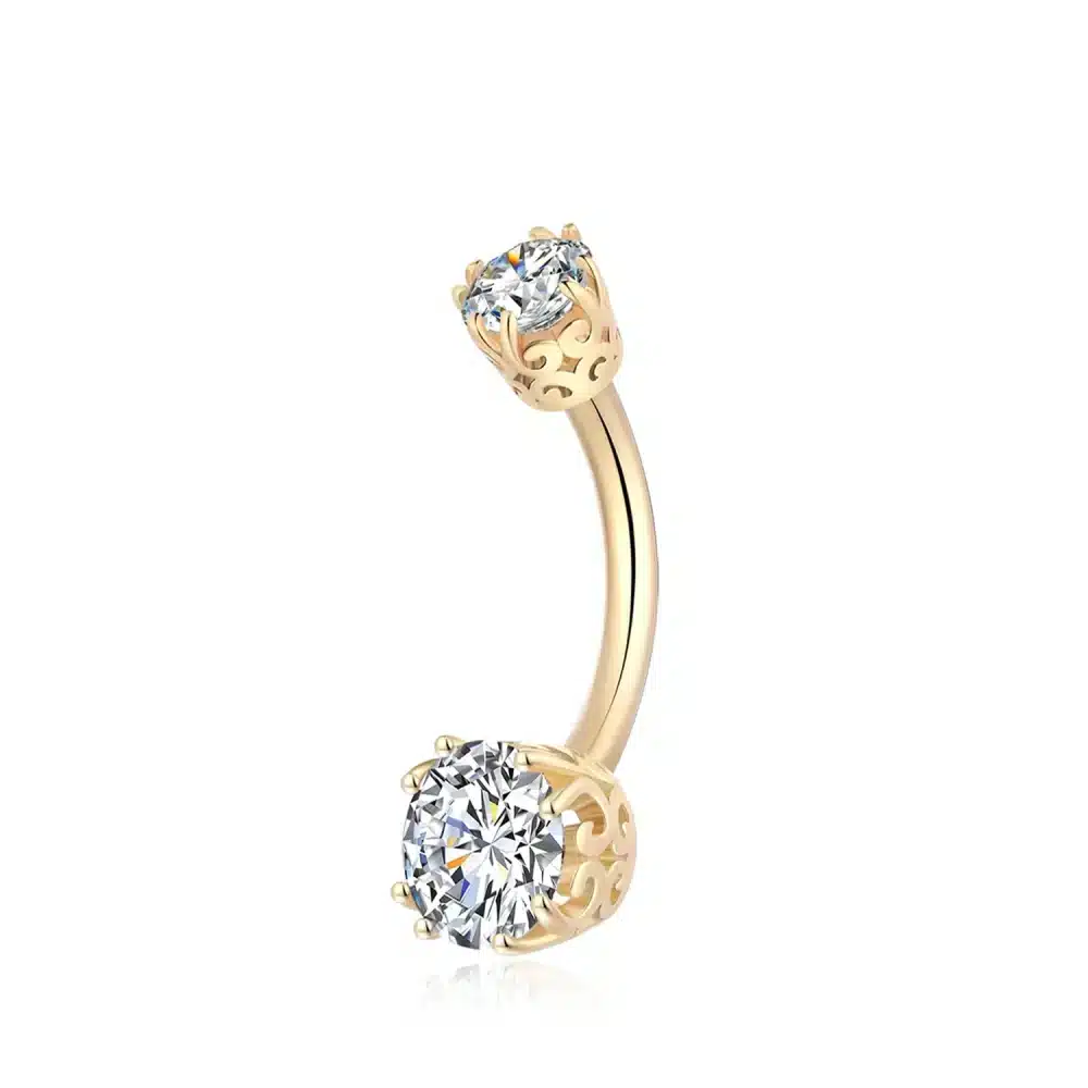 Petite Cubic Zirconia 14K Gold Belly Ring