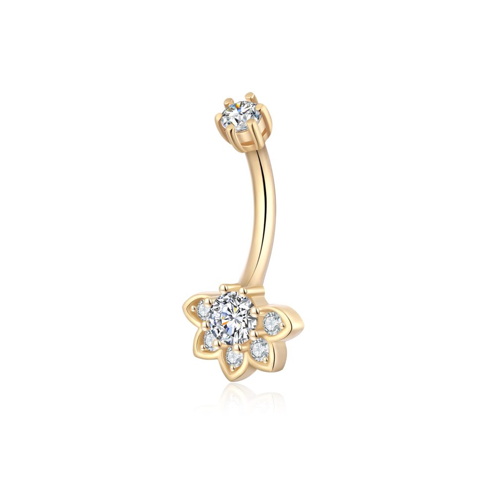 14 Karat Gold Sparkle flower Belly Button Ring