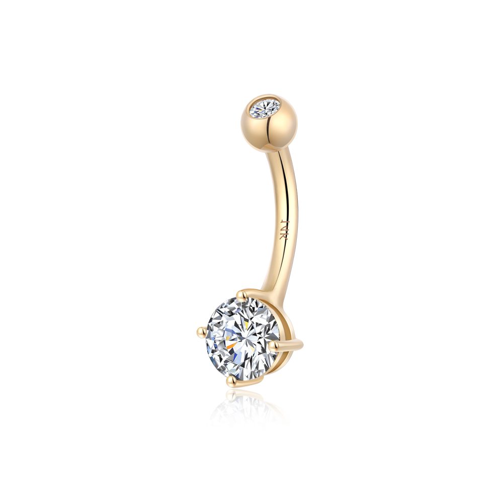 Round Solitaire Cubic Zirconia 14k Gold Belly Button Ring