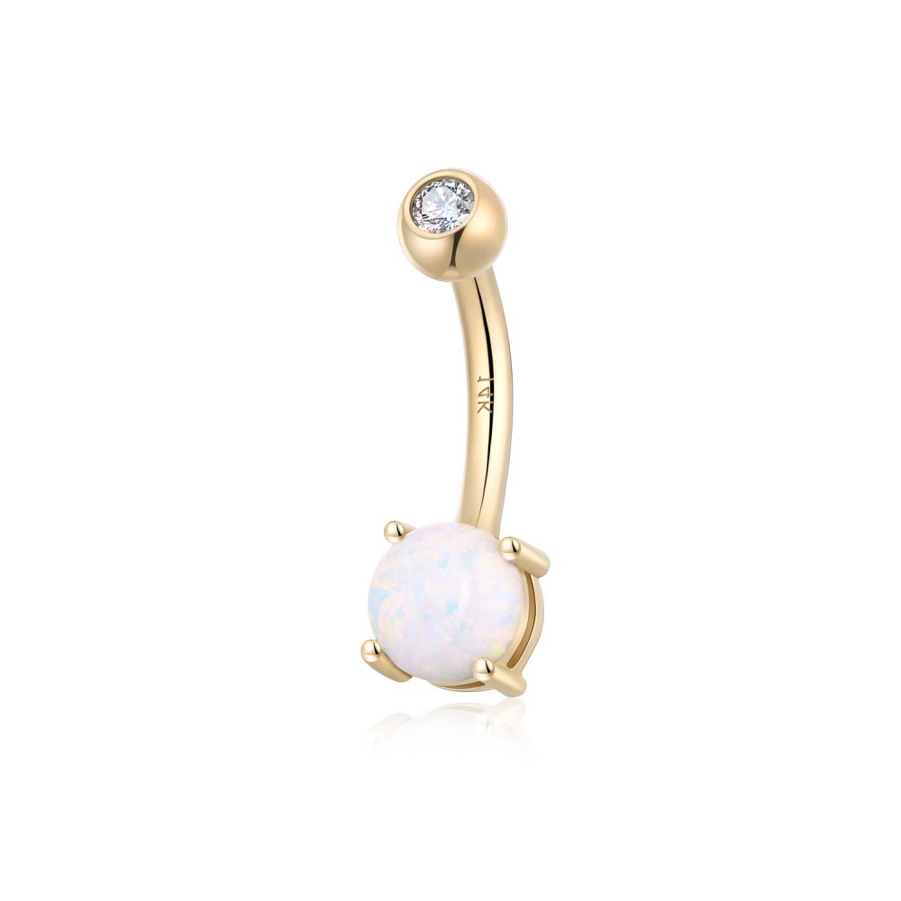 Opal Teardrop 14k Gold Belly Button Ring