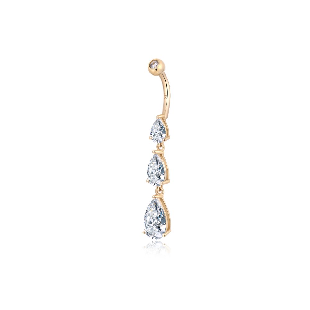 Trinity Heart Cubic Zirconia 14K Gold Internal Reverse Belly Ring