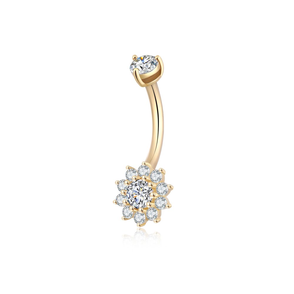 Diamond Daisy Flower 14k Gold Belly Button Ring