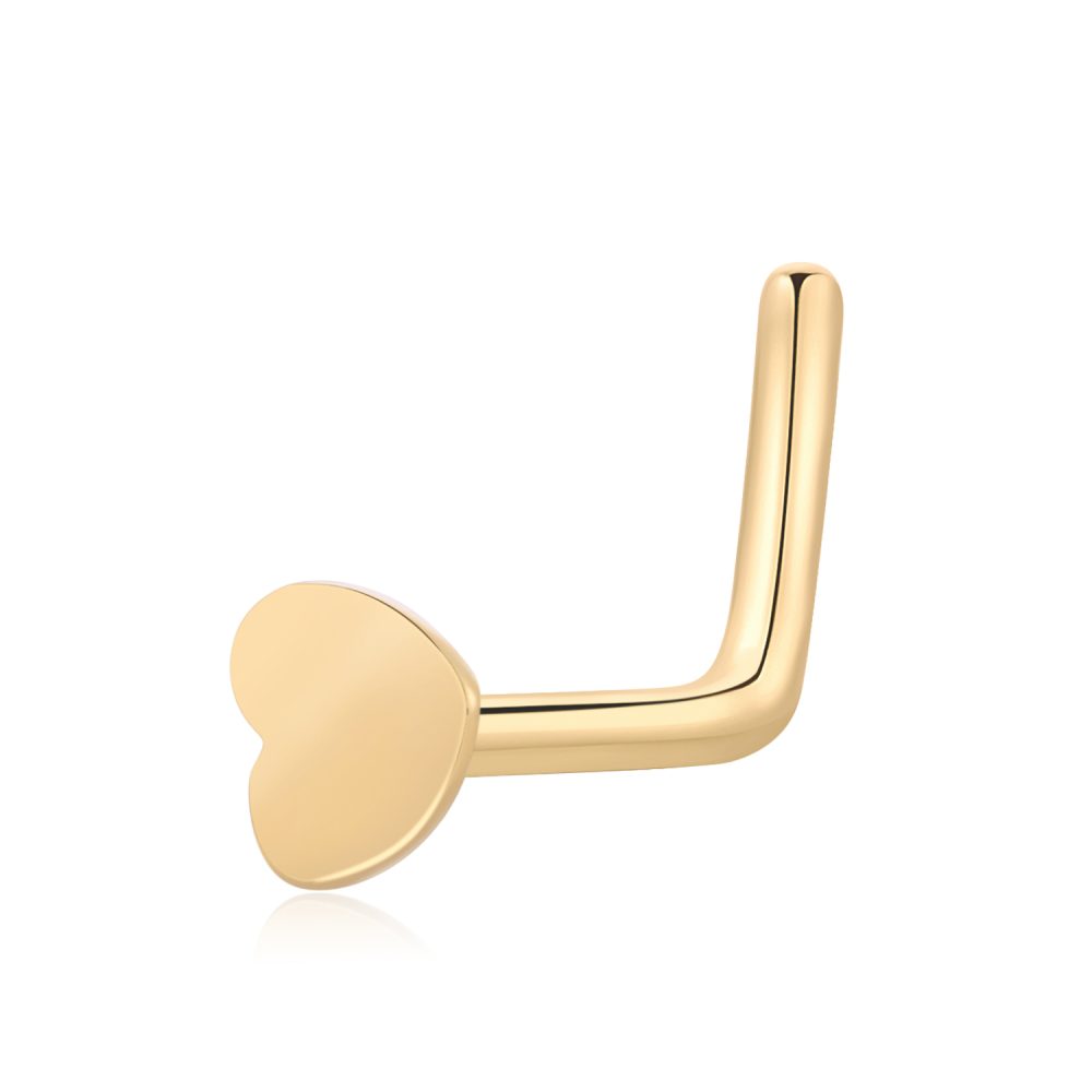 14K Gold 20G L Shape Heart Nose Stud