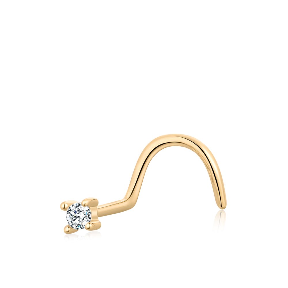 14K Gold Tiny CZ Twist Nose Stud