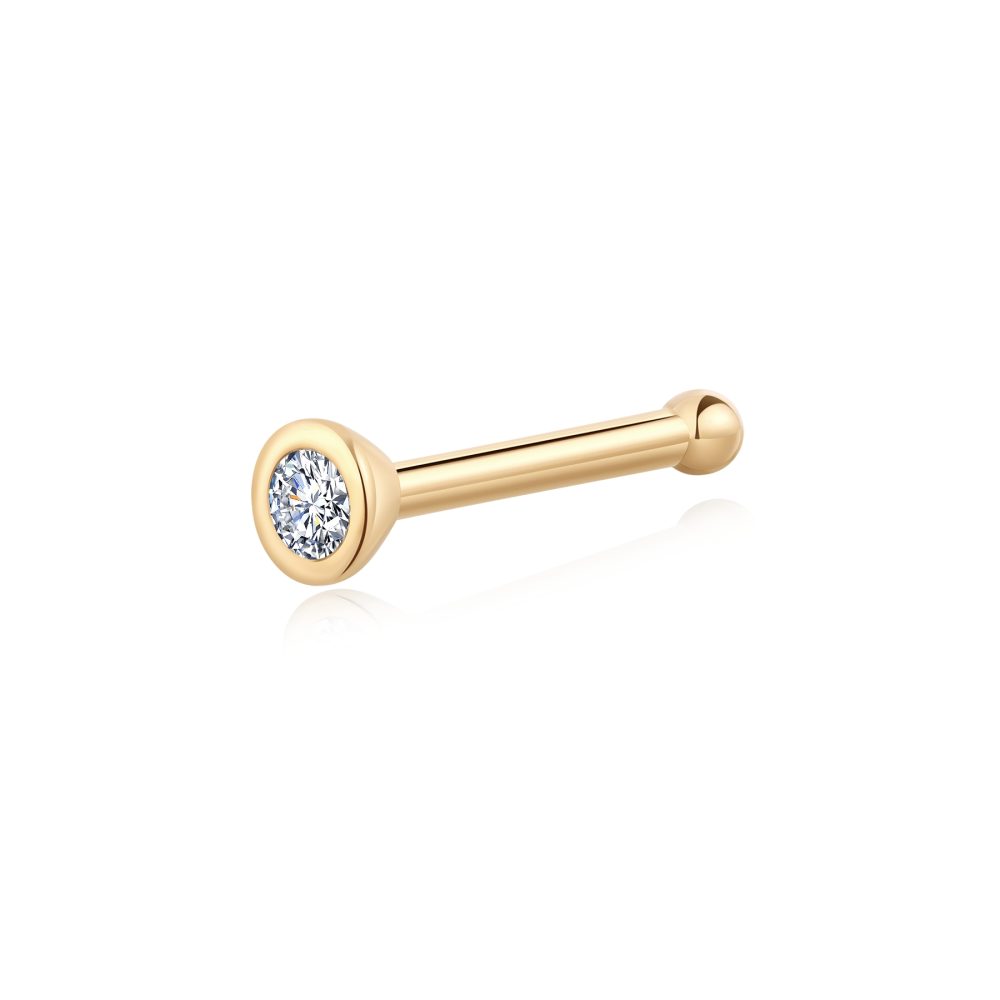 14 Karat Gold Prong Set Round Gem Nose Stud Ring