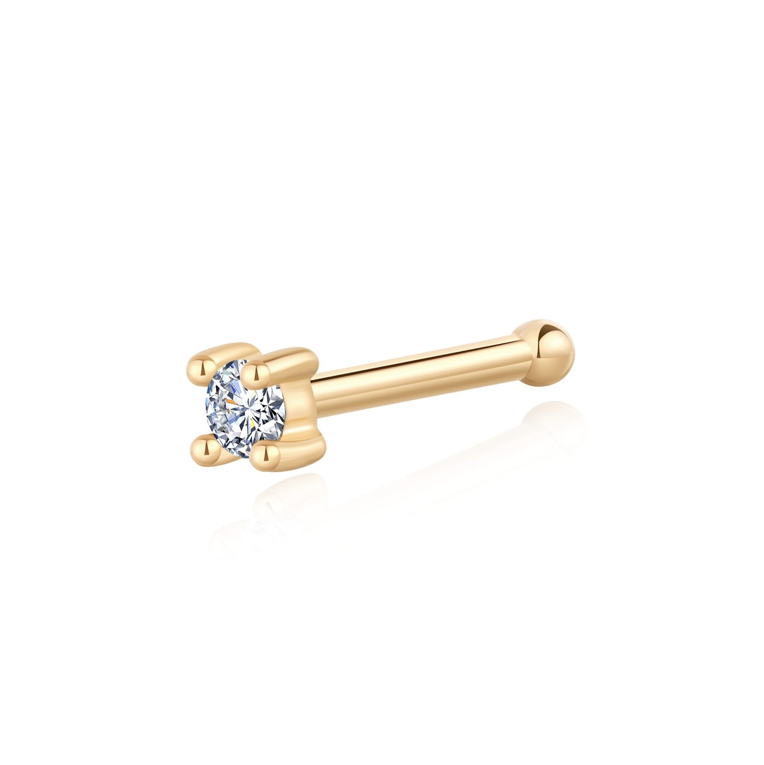 14 Karat Gold Prong Set Round Gem Nose Stud Ring