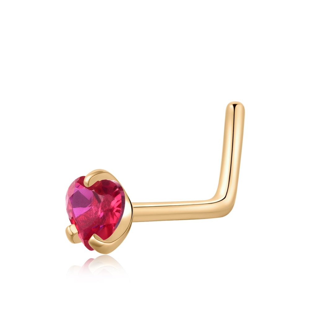 14K Gold Colorful CZ L-Shape Heart Nose Stud