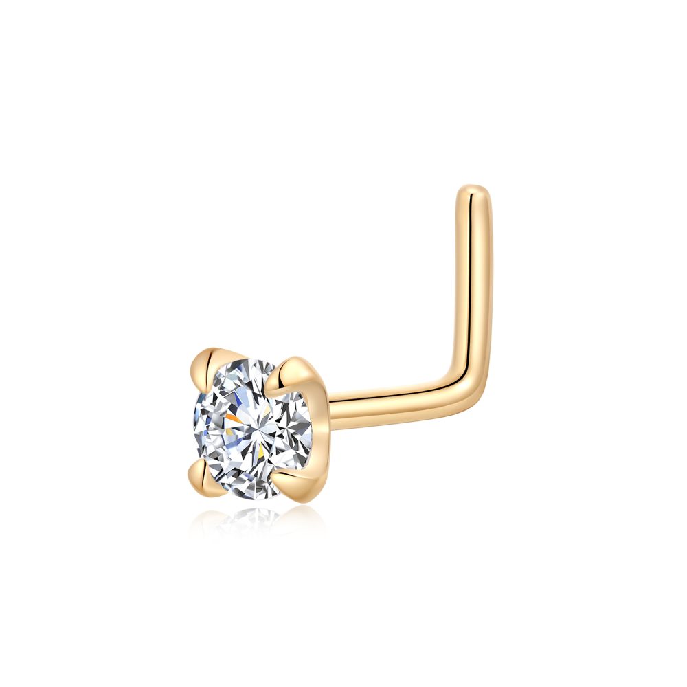 14K Colorful CZ L-Shaped Nose Ring Stud