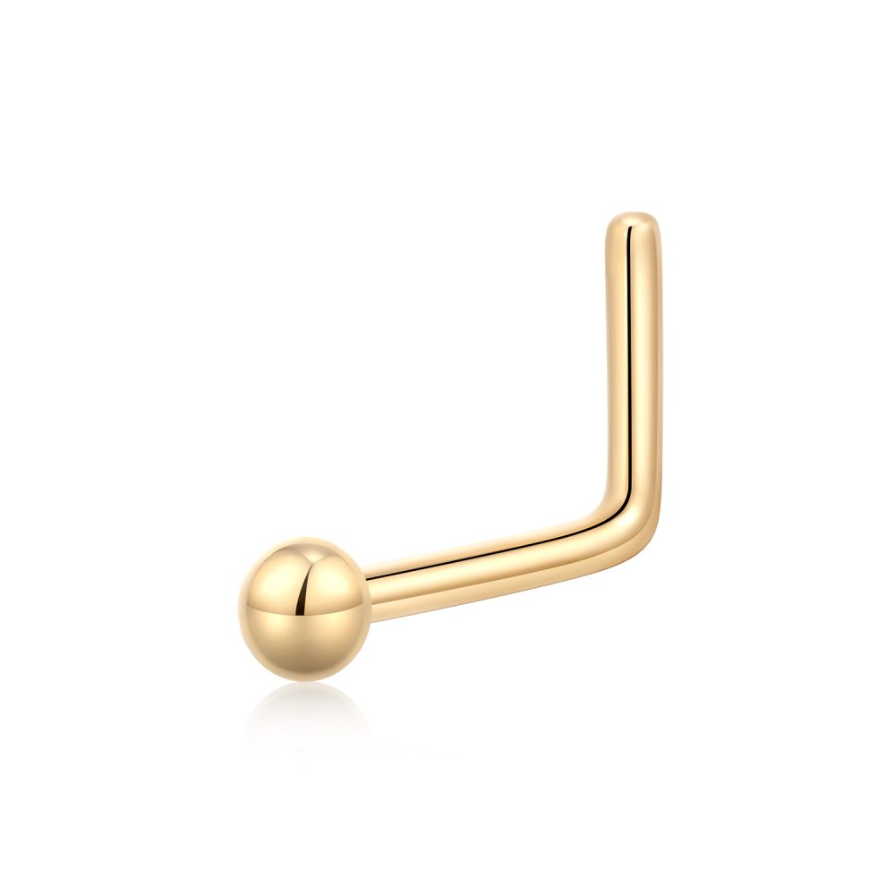 14K Gold Semicircle Ball L-Shaped Nose Ring