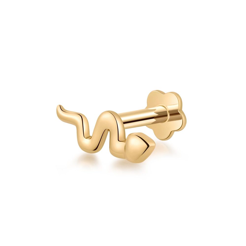 14K Gold Snake Internally Threaded Labret Ring