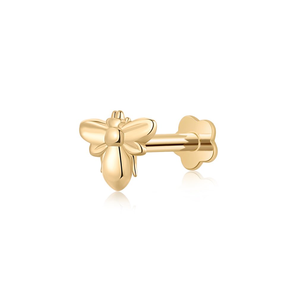 14K Gold Bee Internally Threaded Labret Ring