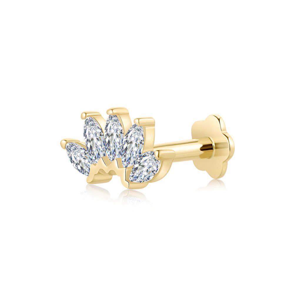 14K Gold CZ Marquise Fan Flat Back Stud