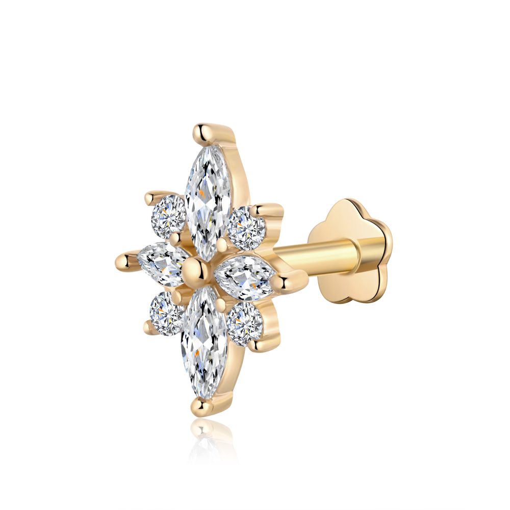 Diamond Flower 14K Gold Labret Tragus Cartilage Nose