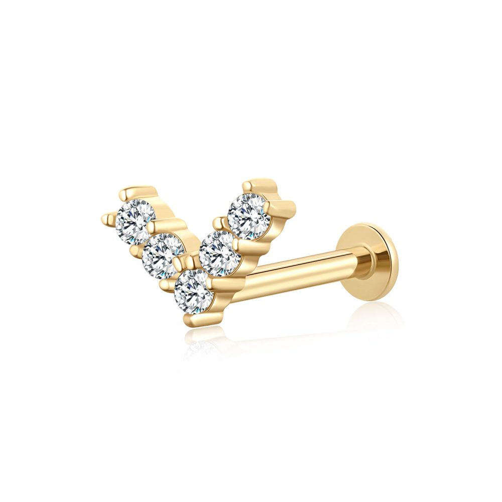 14K Gold CZ Arrow Shape Threadless Labret Studs