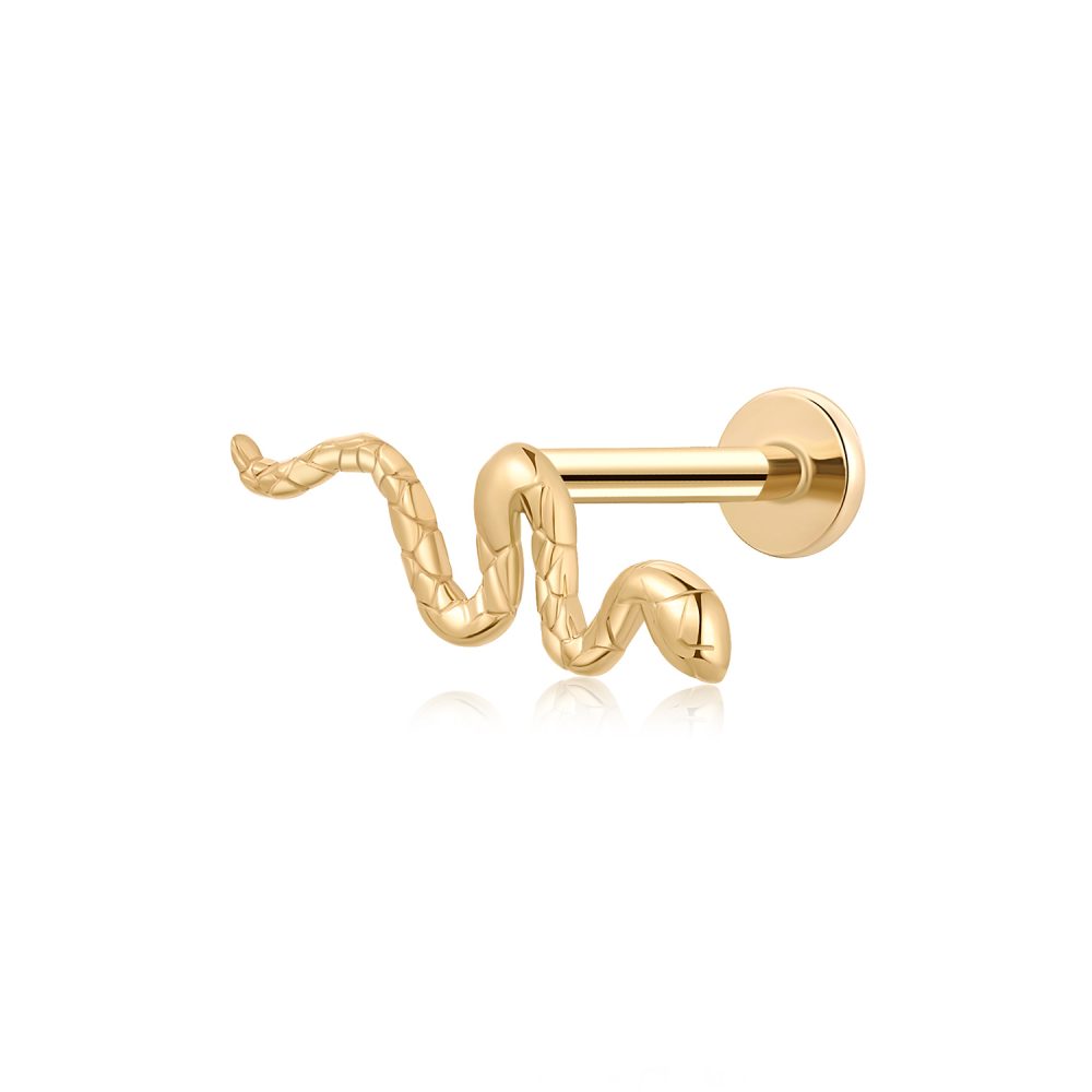 14K Gold Snake Shape Threadless Labret Studs