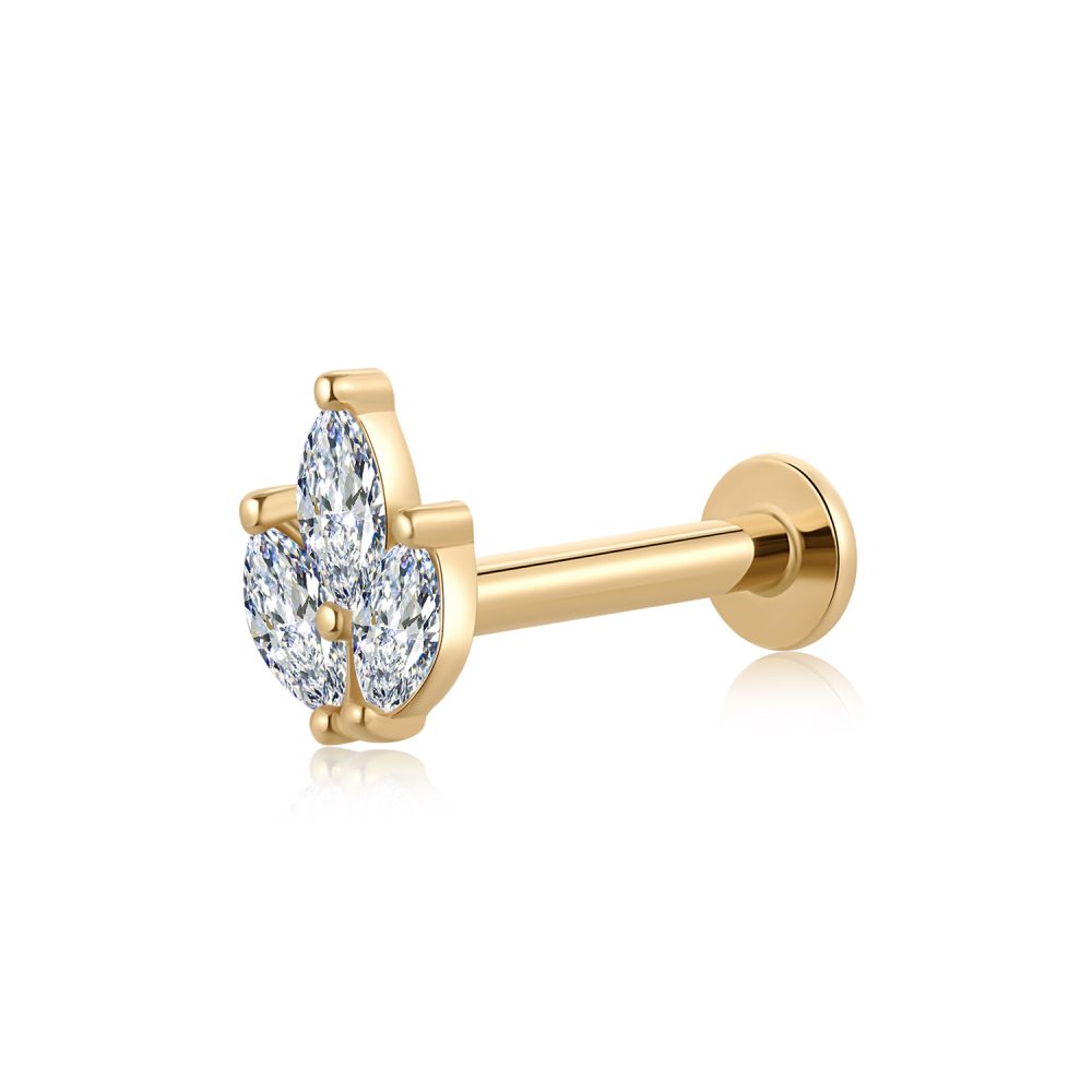 14K Gold CZ Marquise Cluster Threadless Labret Studs