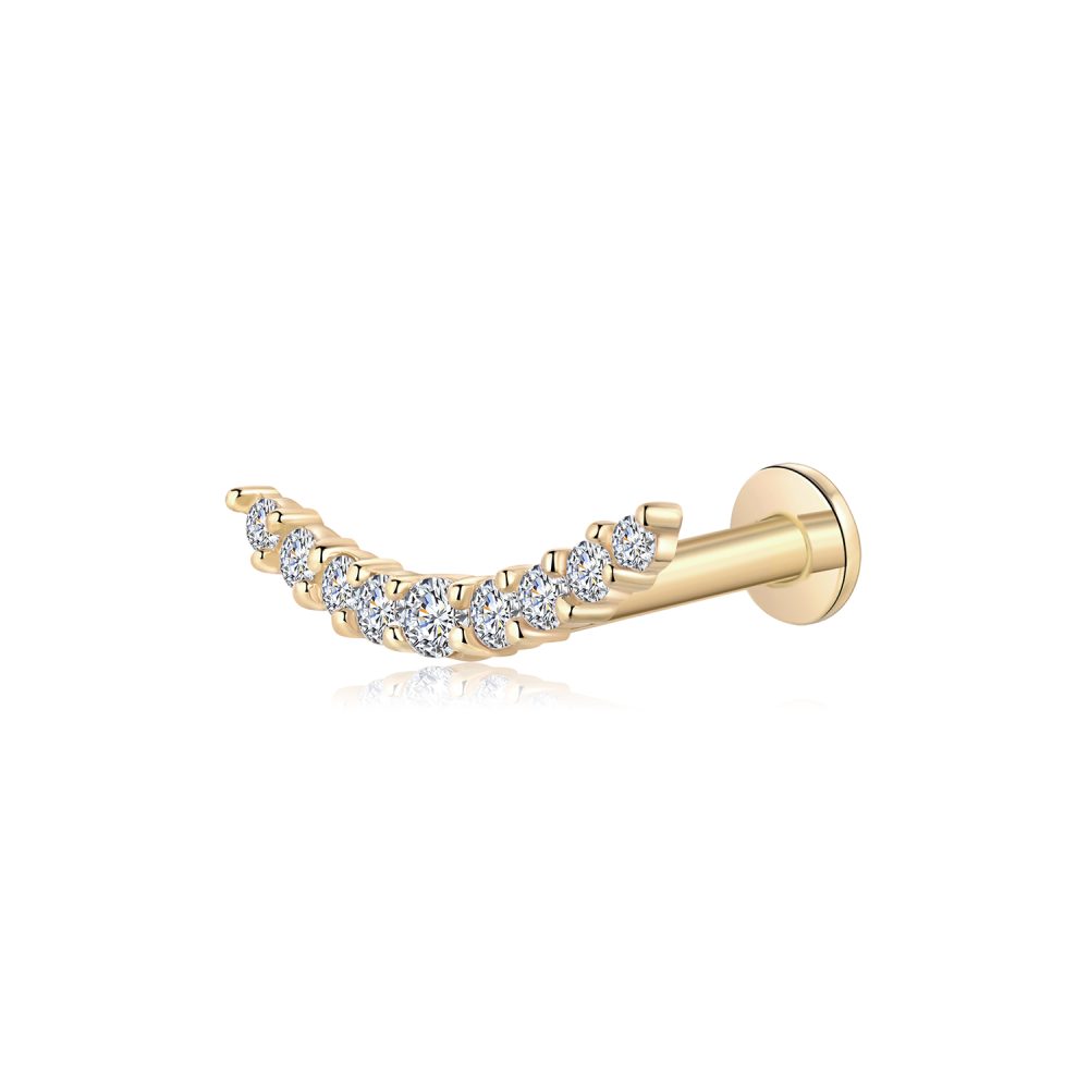 14 Karat Gold OneFit™ Threadless Brilliant Sparkle Gems Journey Curve Flat Back Stud Labret