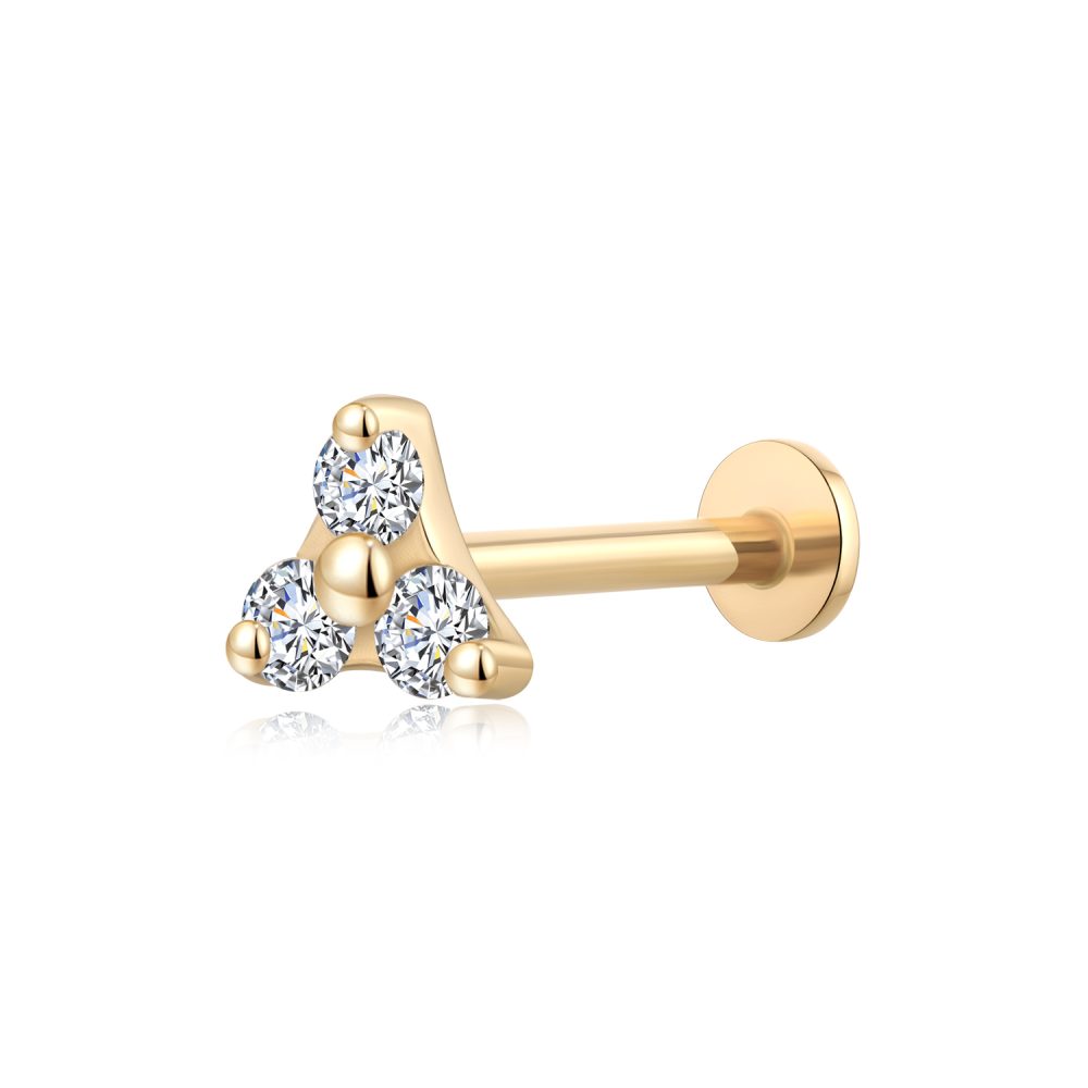 14K Gold CZ Threadless Flat Back Labret Studs