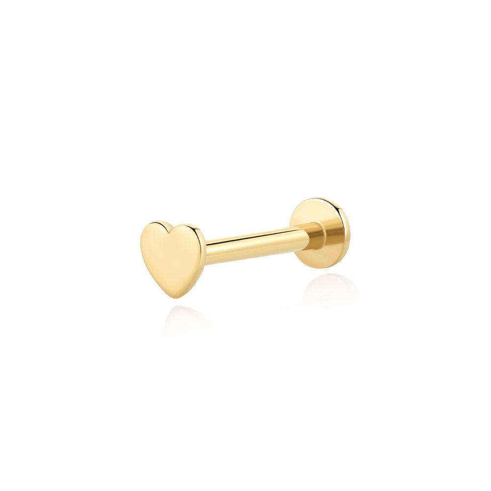 14k Gold Heart Labret Nose Flat Back Earring