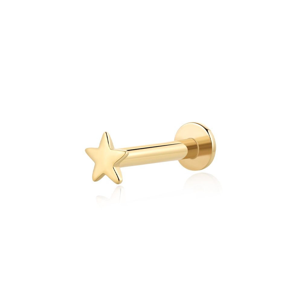 14K Gold Star Labret Cartilage Earring Stud