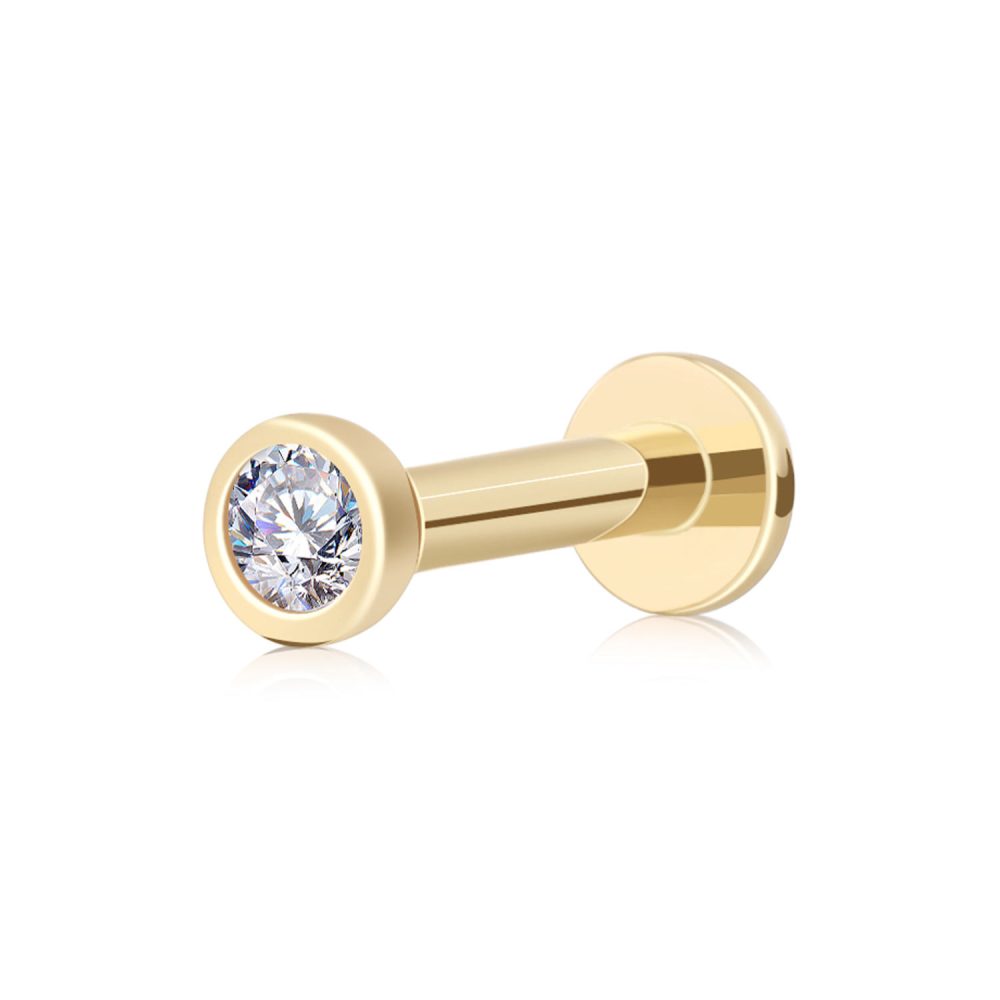 2.5mm Diamond Bezel-Set 14k Gold Flat Back Stud